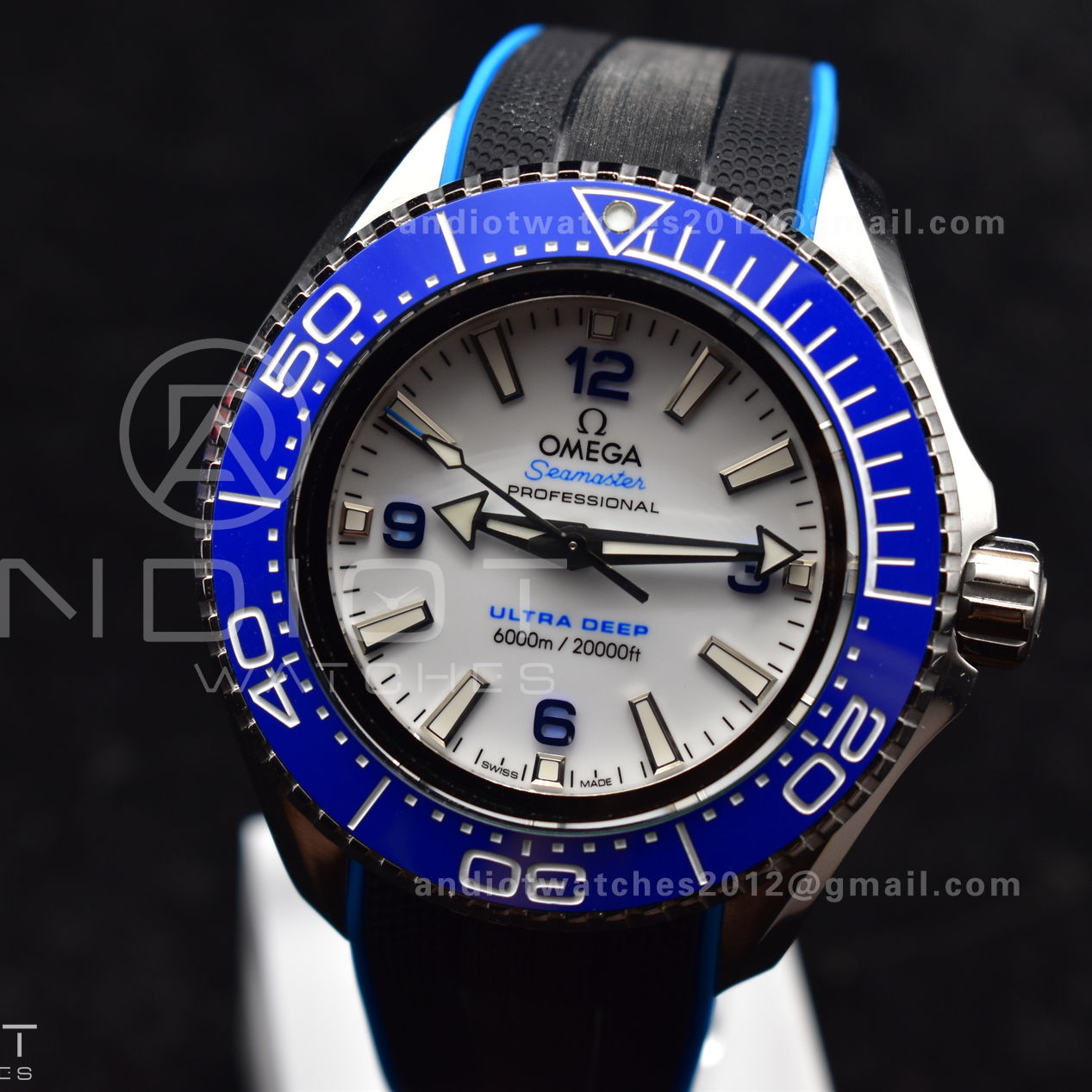 Seamaster 6000M Ultra Deep SS TF 1:1 Best Edition White Dial Blue Ceramic Bezel on Black Rubber Strap A2824